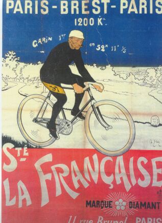 1901 PBP winner Maurice Garin on a publicity poster; he also won the inaugural Tour de France in 1903 1901 PBP Winner Maurice Garin